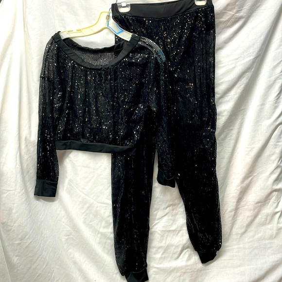 Source Unknown Pants - Black sequined see through panty lined pants suit ladies sz s